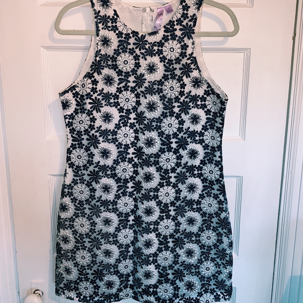 Francesca’s Alga Floral White and Blue Dress